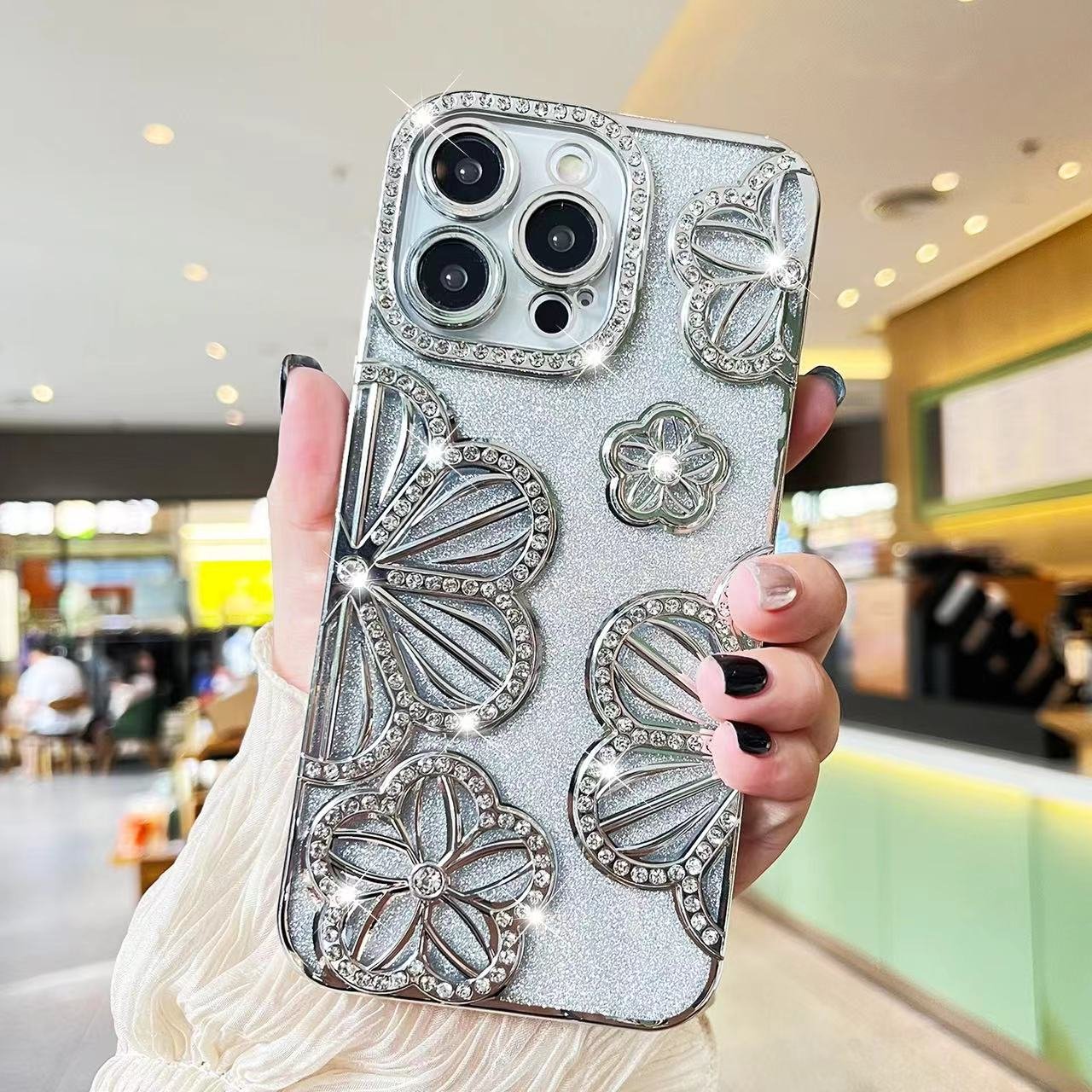new diamond glitter flash ladies china decorative flower smrt mobile phone case for iphone X 6 16 15 14 13 12 11 covers shells