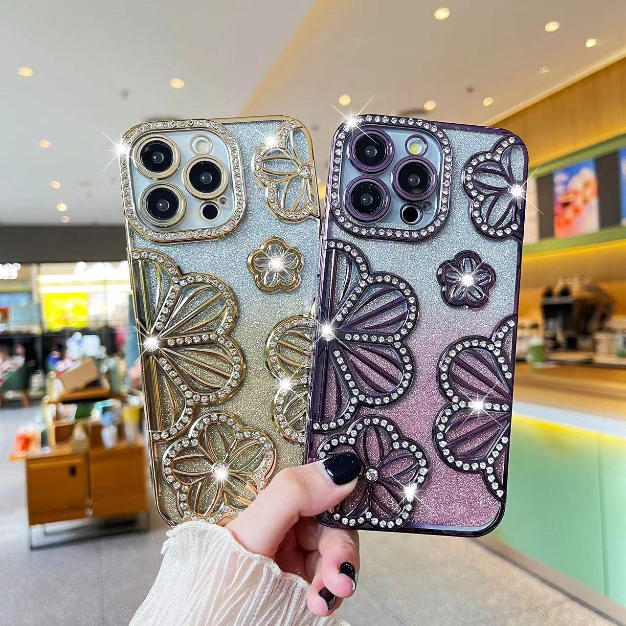 new diamond glitter flash ladies china decorative flower smrt mobile phone case for iphone X 6 16 15 14 13 12 11 covers shells