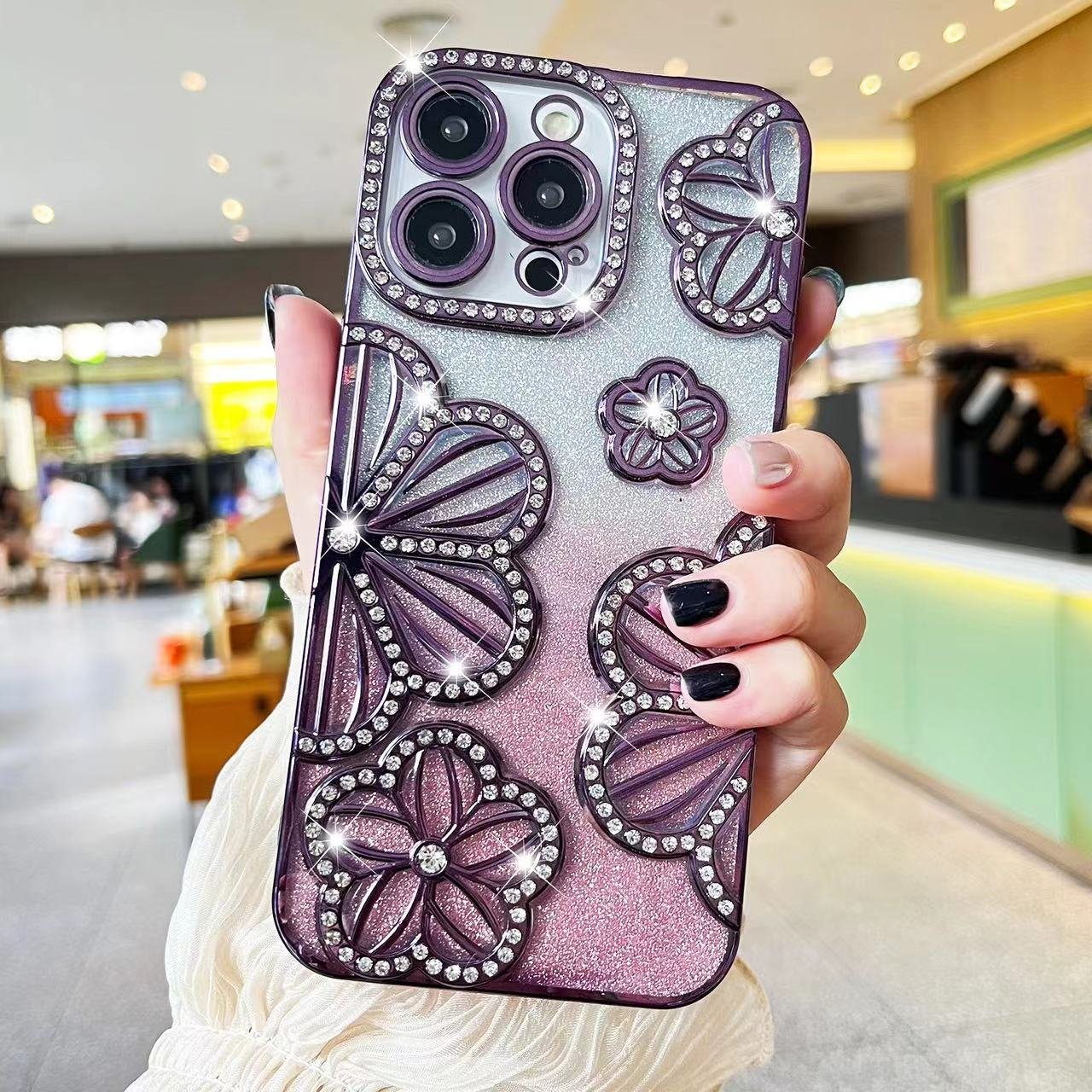 new diamond glitter flash ladies china decorative flower smrt mobile phone case for iphone X 6 16 15 14 13 12 11 covers shells