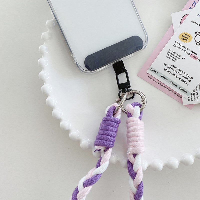 Universal Crossbody Phone Lanyard with Patch Colorful Nylon Braided Chain Anti-loss Cell Phone Strap Holder Phone Lanyard