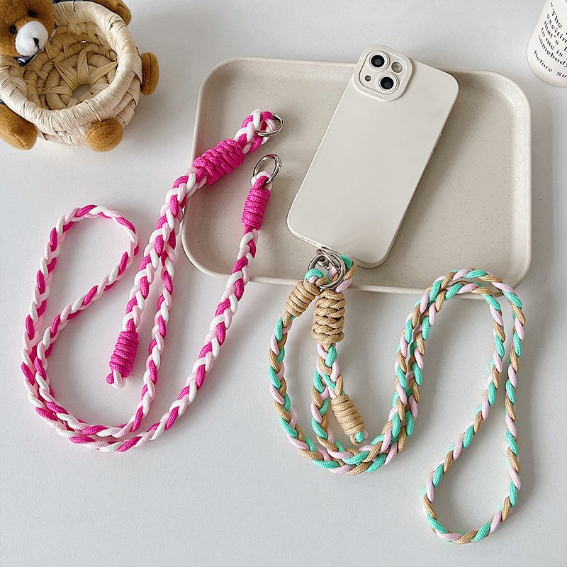 Universal Crossbody Phone Lanyard with Patch Colorful Nylon Braided Chain Anti-loss Cell Phone Strap Holder Phone Lanyard