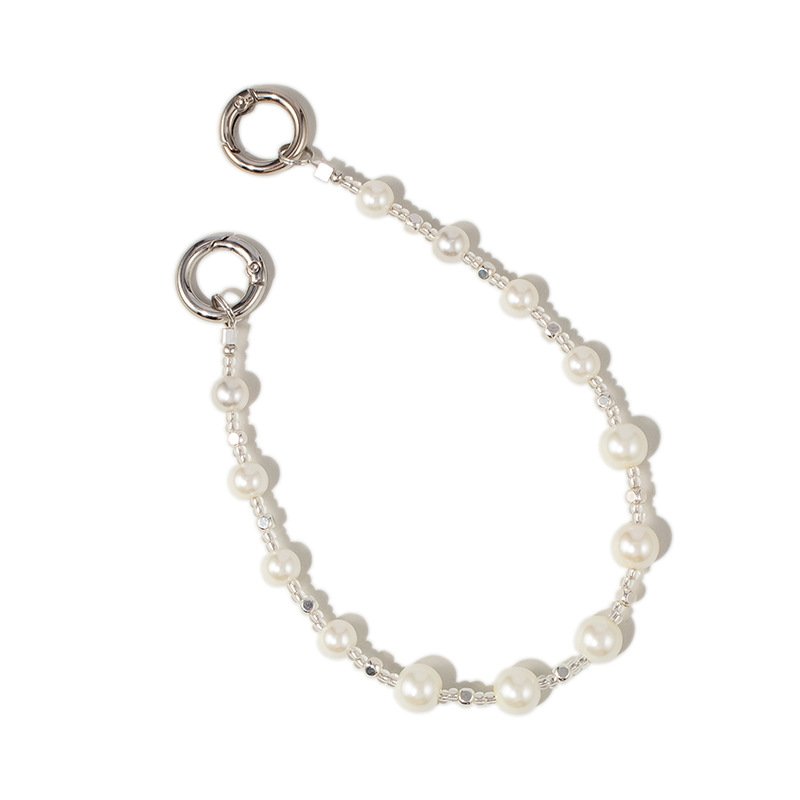Explosive metal phone lanyard short buckle pearl phone case chain bead phone chain