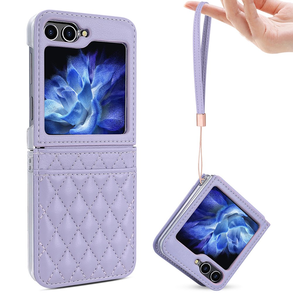 VIETAO Trending Design Z Flip 6 Case With Wristband, Soft PU leather Mobile Cover for Samsung Galaxy Z Flip 5 4 With Card Slot