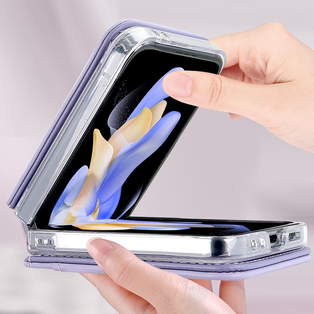 VIETAO Trending Design Z Flip 6 Case With Wristband, Soft PU leather Mobile Cover for Samsung Galaxy Z Flip 5 4 With Card Slot