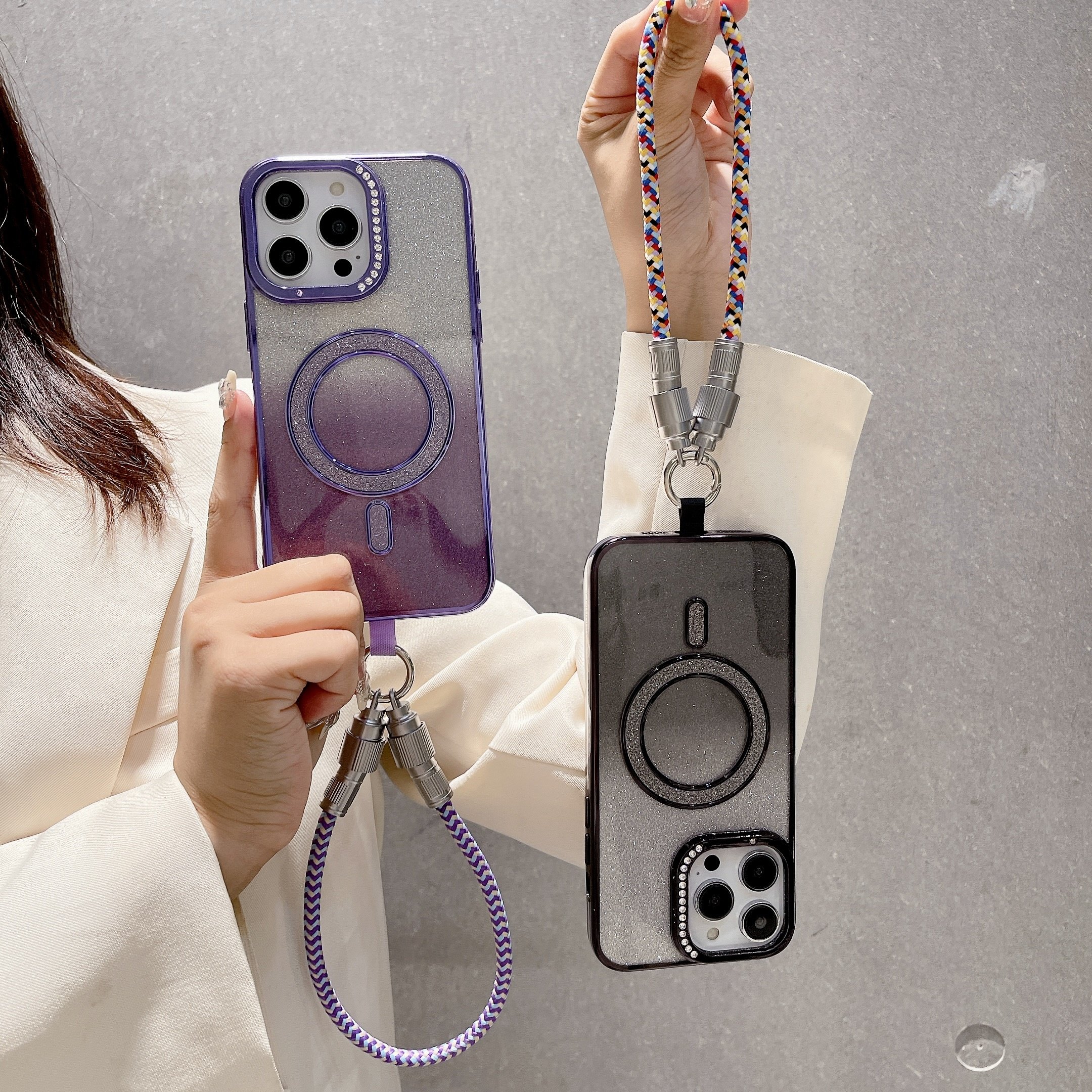 Hot Sale Fashion adjustable 2 in 1 Phone Lanyard strap Pd60W Charging nylon Cable C To C Zinc Alloy Lock Neck Wrist data Cables
