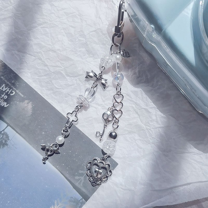 Sweet cool Spice Girl style Harajuku Japan Korea Tie beaded bow love cross key chain bag pendant