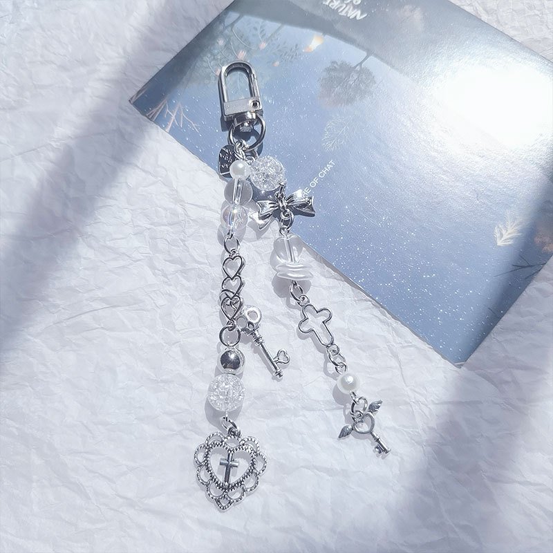 Sweet cool Spice Girl style Harajuku Japan Korea Tie beaded bow love cross key chain bag pendant