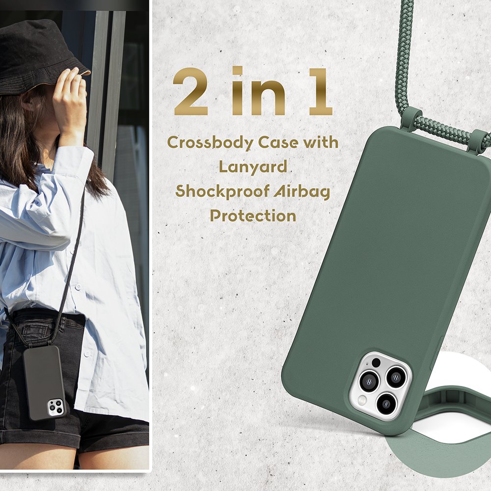 For iPhone 14 15 16 Pro Max Plus TPU Detachable Necklace Crossbody Phone Case With Adjustable Cord Strap Lanyard