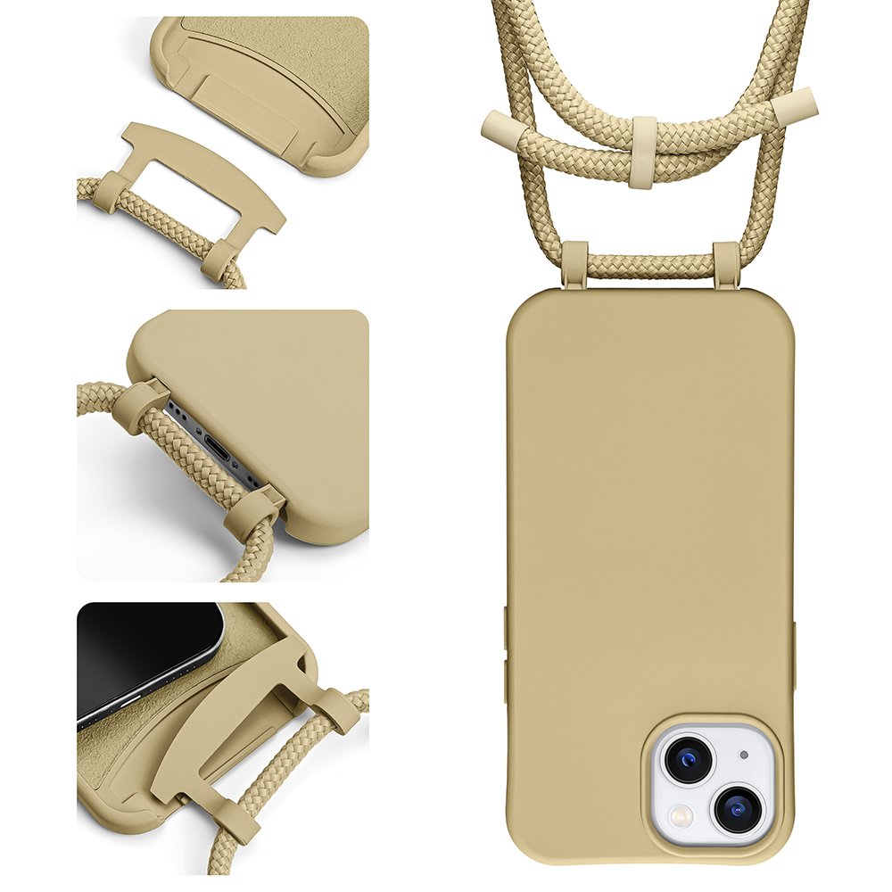 For iPhone 14 15 16 Pro Max Plus TPU Detachable Necklace Crossbody Phone Case With Adjustable Cord Strap Lanyard