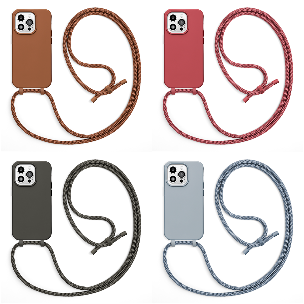For iPhone 14 15 16 Pro Max Plus TPU Detachable Necklace Crossbody Phone Case With Adjustable Cord Strap Lanyard