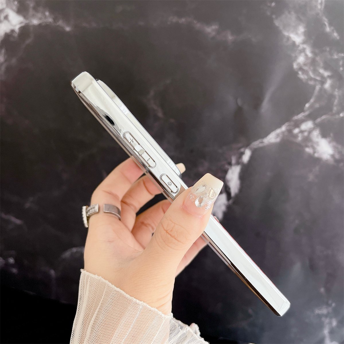 Luxury Electroplated Silver Strawberry lipstick lips Make-up Mirror Mobile Phone Case with bracelet suitable For VIVO S19 Pro