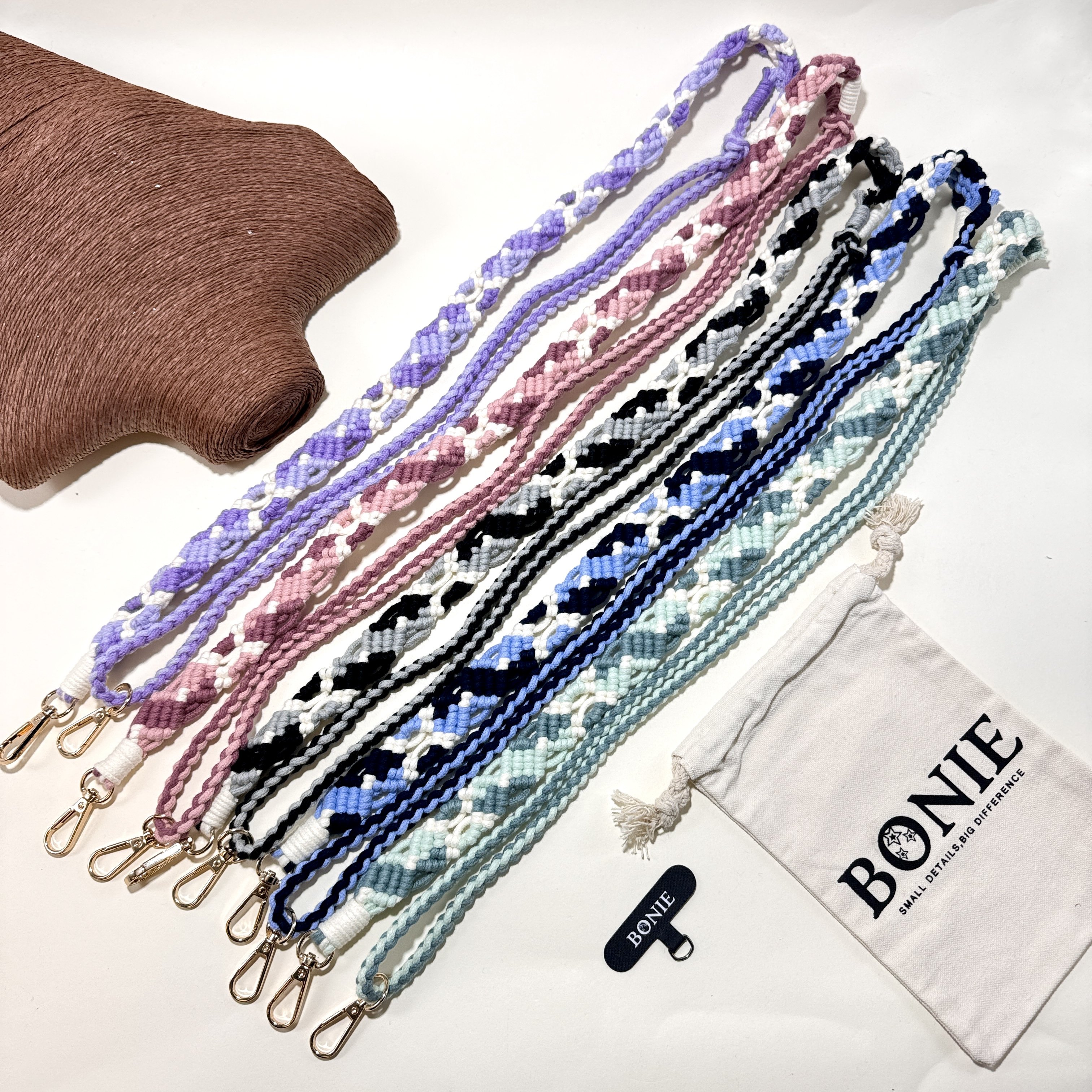 2024 Colorful adjustable length mobile phone lanyard braided splicing rhomboid diagonal span couple mobile phone chain