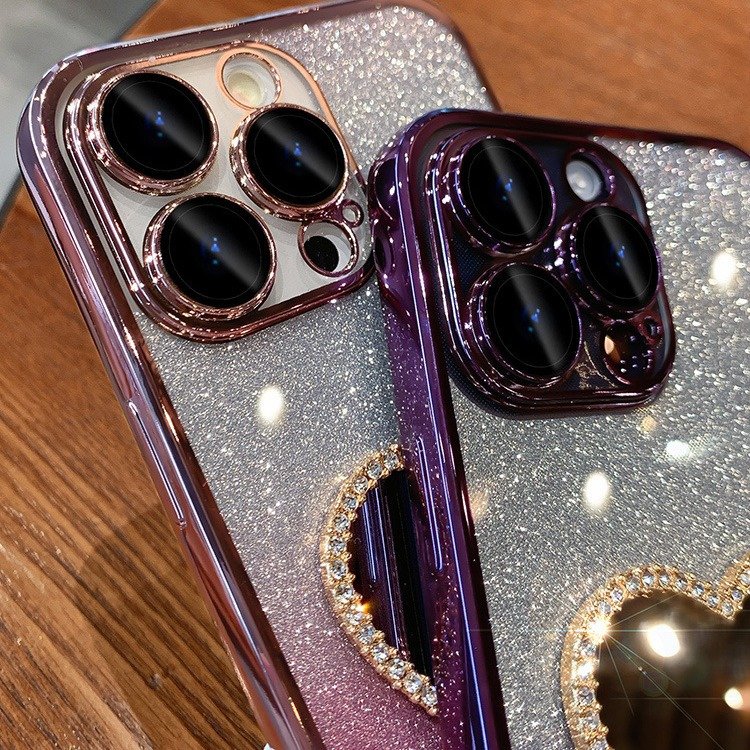 Glitter Love Mirror Luxury Gradient Custom Plating Woman Lady Phone Case Cover For Iphone 16 15 14 13 12 11 Pro Max Plus
