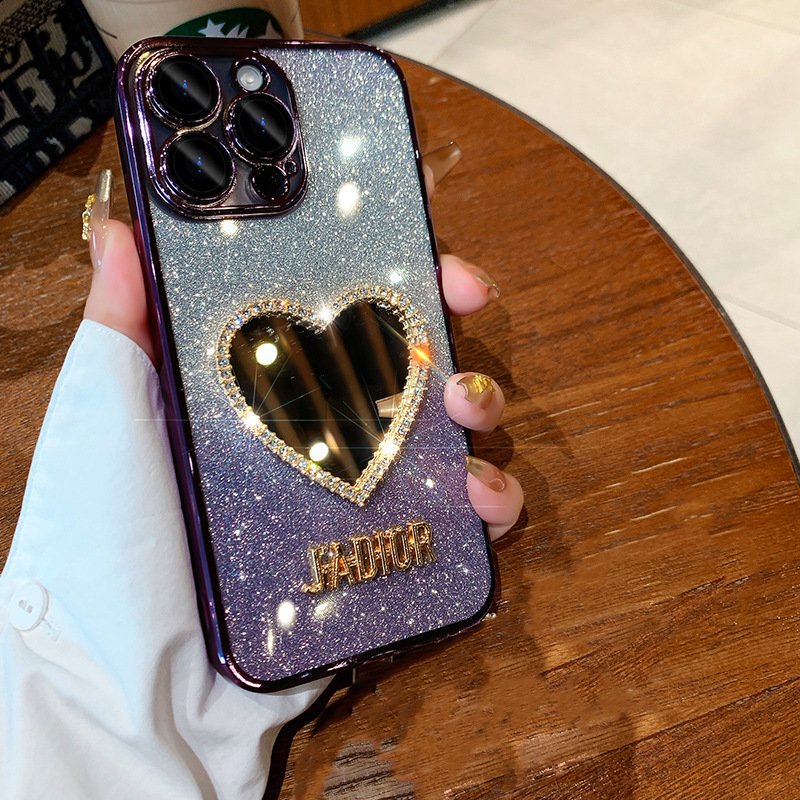 Glitter Love Mirror Luxury Gradient Custom Plating Woman Lady Phone Case Cover For Iphone 16 15 14 13 12 11 Pro Max Plus