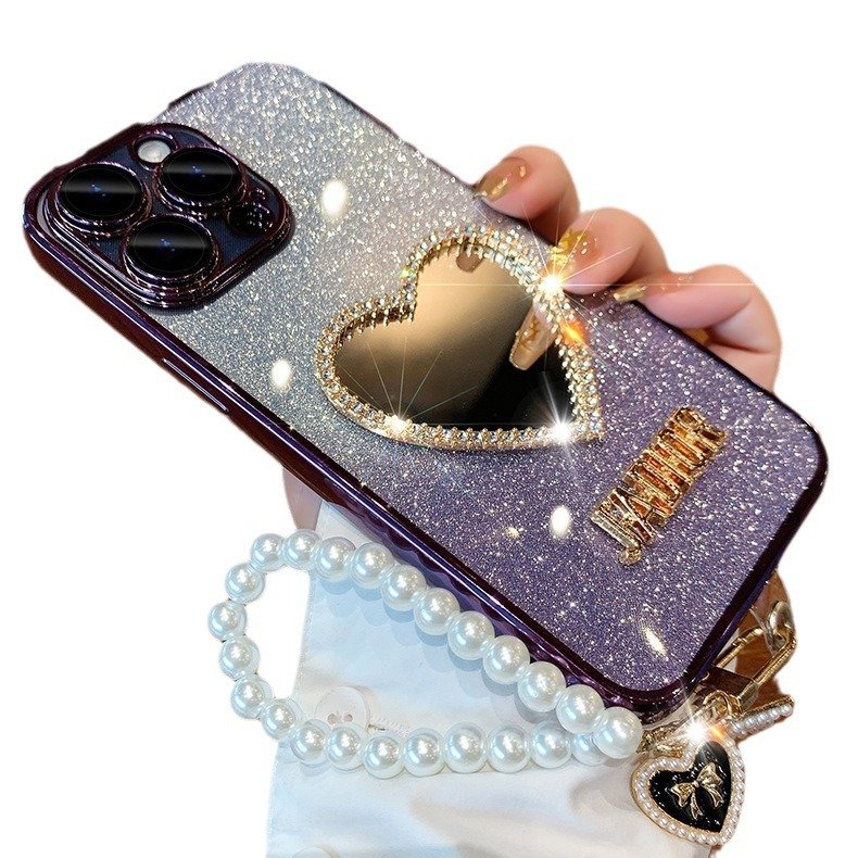 Glitter Love Mirror Luxury Gradient Custom Plating Woman Lady Phone Case Cover For Iphone 16 15 14 13 12 11 Pro Max Plus