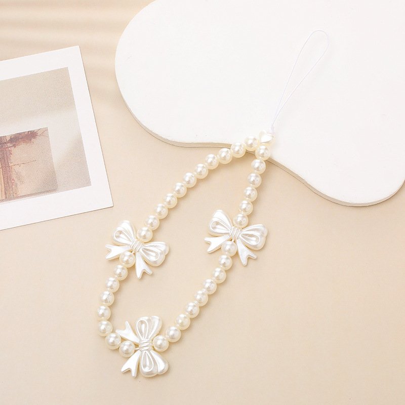 butterfly Pearl Lanyard Cord String Strap bag bottle camera Hanging Chains Universal Mobile Charm Hook Cell Phone Charms Beads