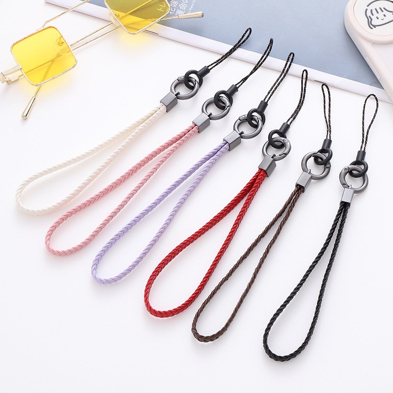 New Flat Leather Mobile Phone Hanging Rope Short Wrist Strap Custom Leather Mobile Phone Lanyard Braided Phone Charm Straps