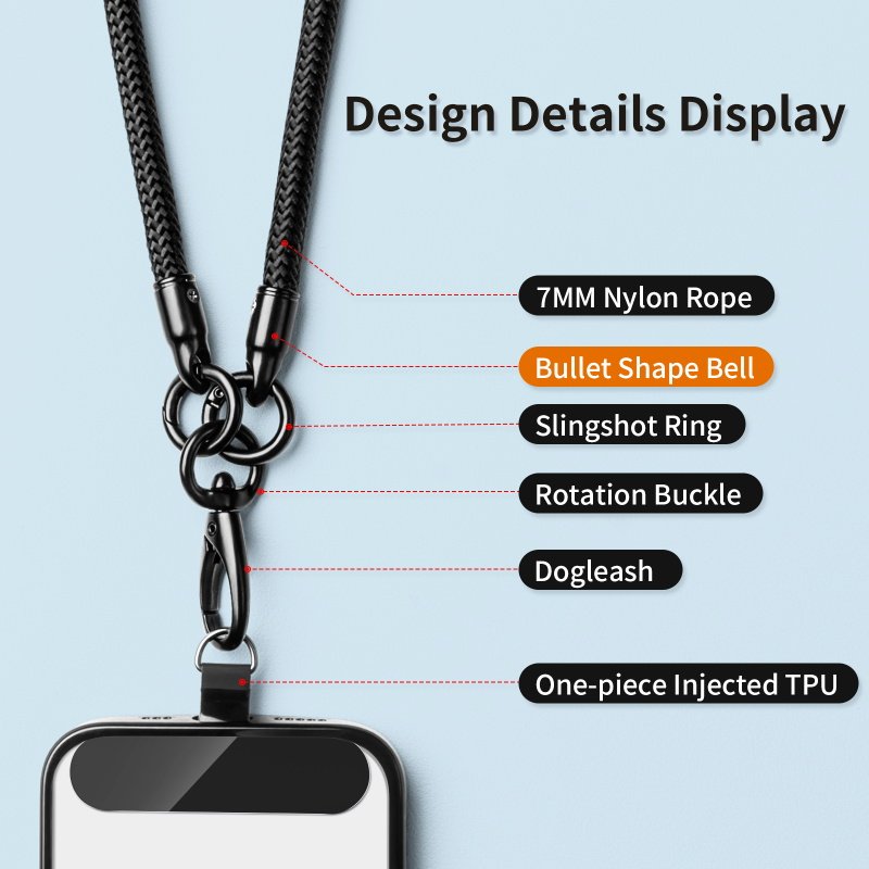 Universal Nylon Mobile Phone Strap with Crossbody Strap Mobile Lanyard Neck Wear Keychain Rope and Phone Tether Patch