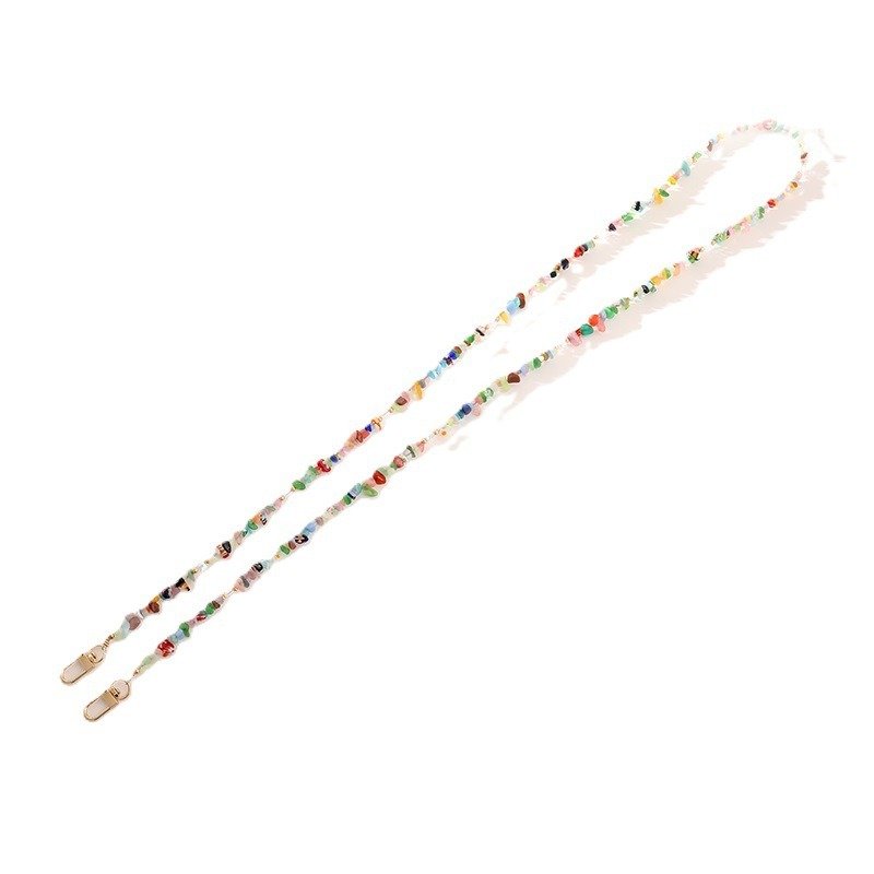 Popular Ins Pink Natural Stone Mobile Phone Lanyard Necklace Colorful Irregular Stone Beads Crossbody Chain Cellphone Neck Strap