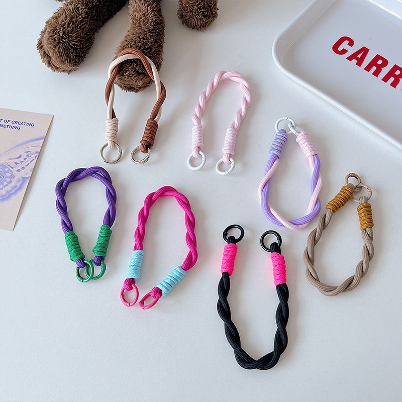 Newly Hand-Woven Nylon Cell Phone Lanyards Color Contrast Anti-Loss Mobile Phone Straps Charm Rope Phone Case Accessory