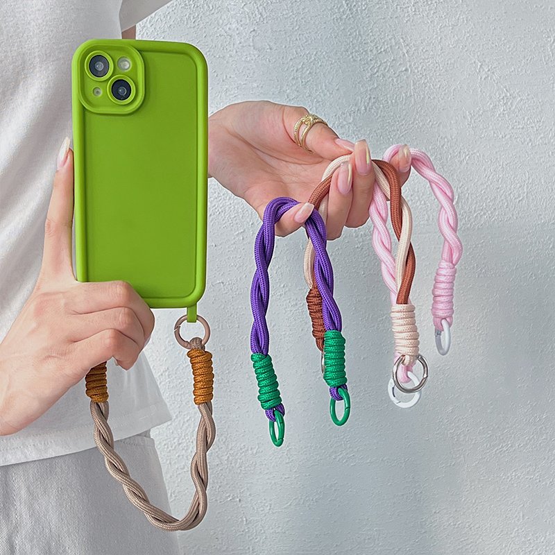 Newly Hand-Woven Nylon Cell Phone Lanyards Color Contrast Anti-Loss Mobile Phone Straps Charm Rope Phone Case Accessory