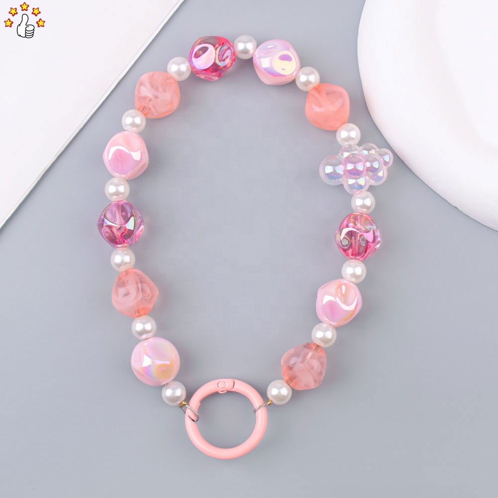 New Style Colorful Phone Chain Cartoon Beaded Mobile Phone Accessories Cute Phone Charms Key Chain For Case Cover