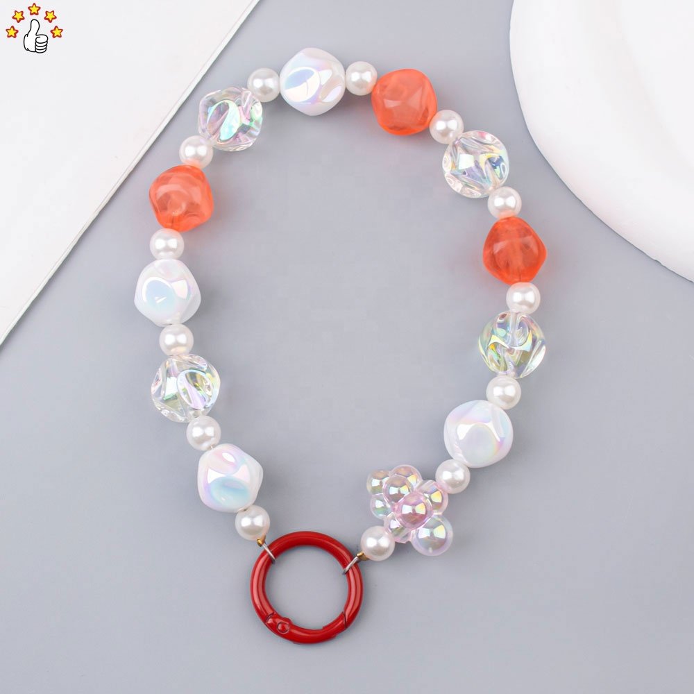 New Style Colorful Phone Chain Cartoon Beaded Mobile Phone Accessories Cute Phone Charms Key Chain For Case Cover