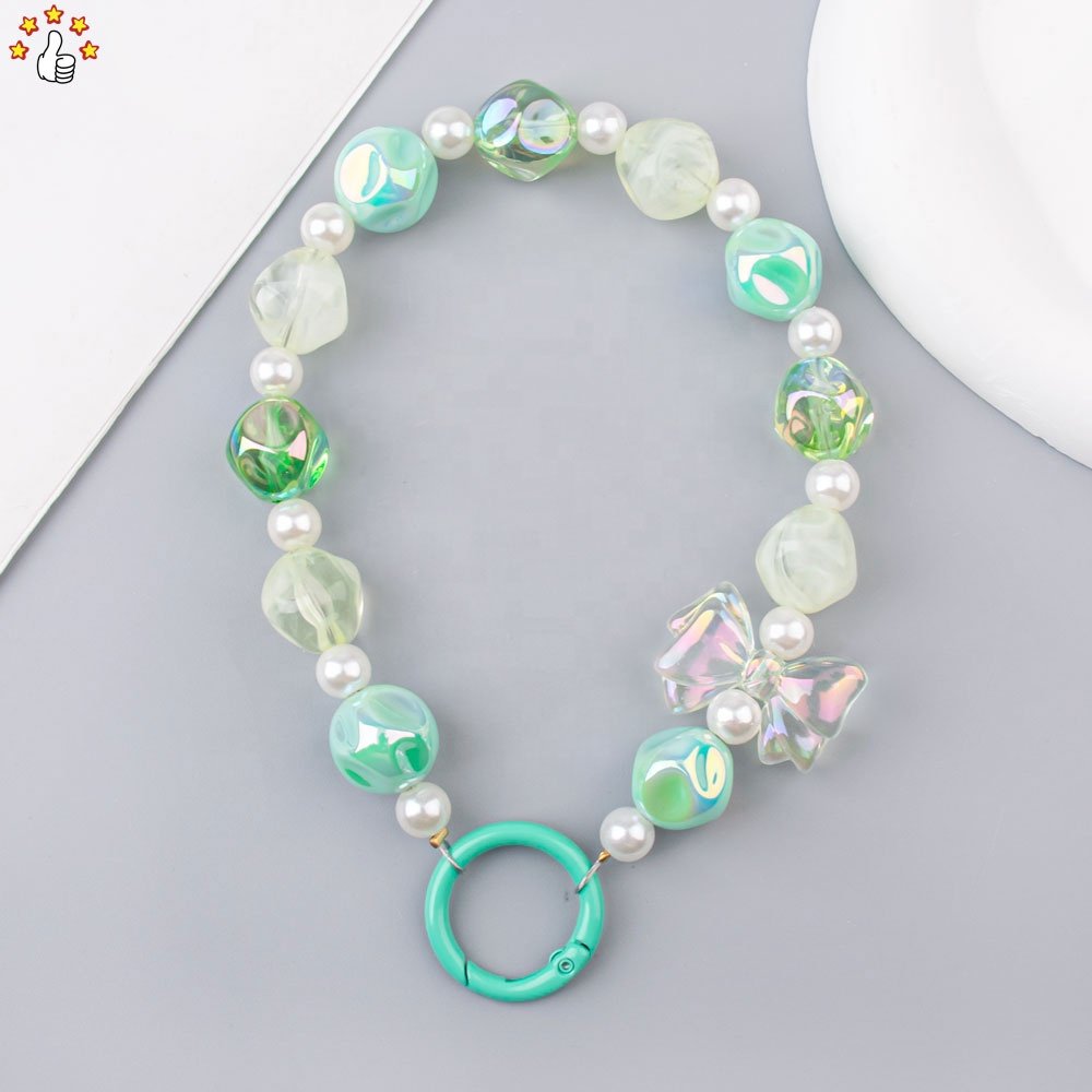 New Style Colorful Phone Chain Cartoon Beaded Mobile Phone Accessories Cute Phone Charms Key Chain For Case Cover