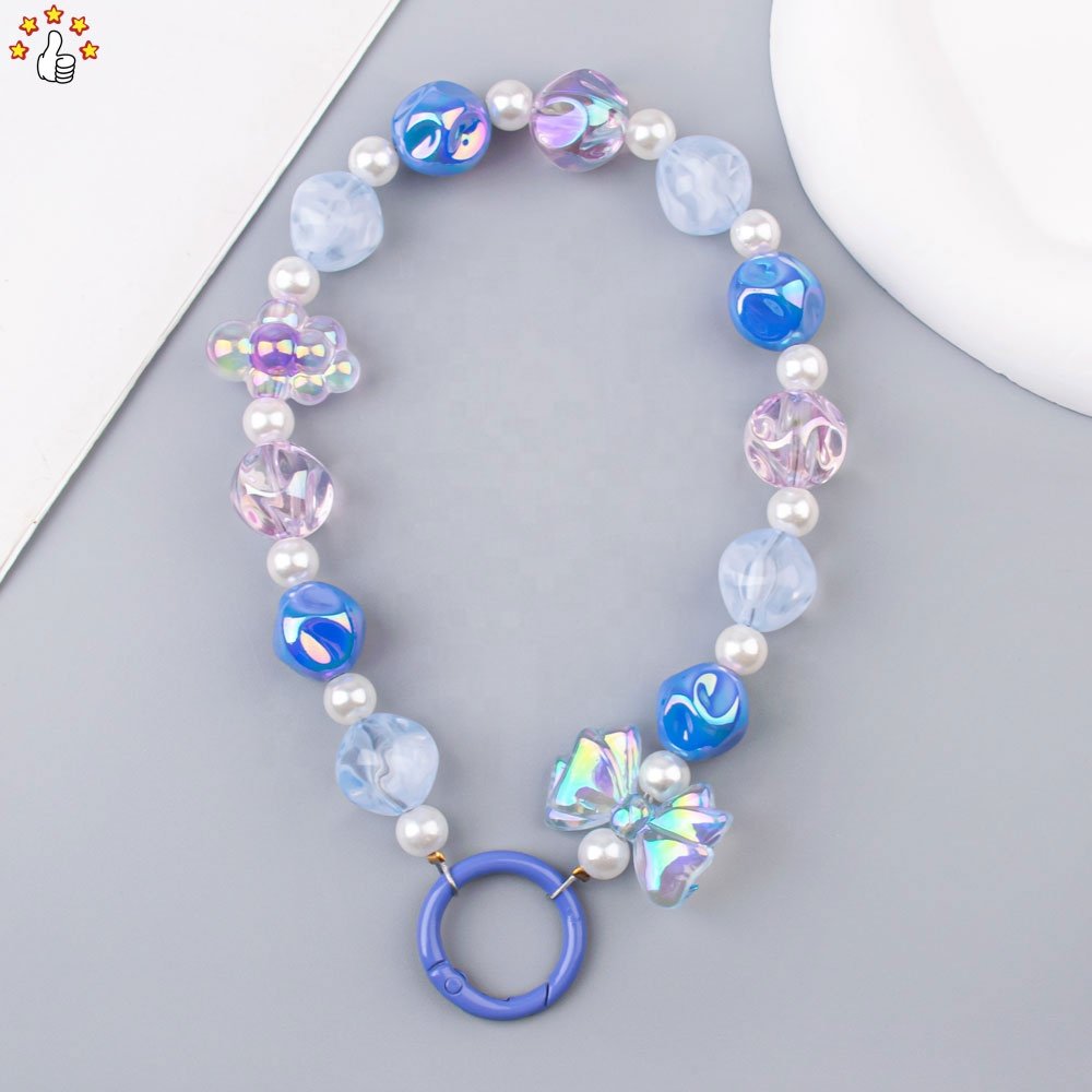 New Style Colorful Phone Chain Cartoon Beaded Mobile Phone Accessories Cute Phone Charms Key Chain For Case Cover