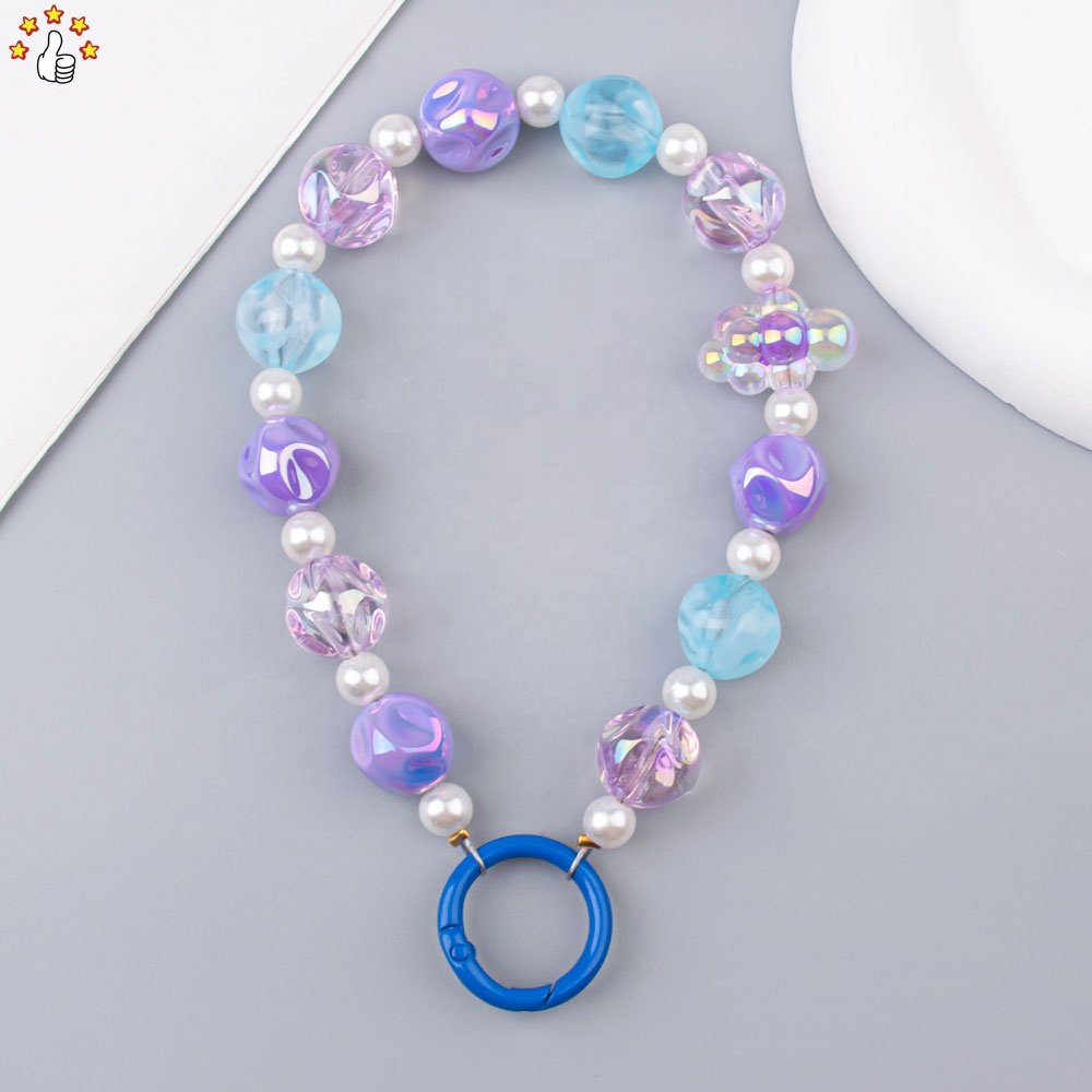 New Style Colorful Phone Chain Cartoon Beaded Mobile Phone Accessories Cute Phone Charms Key Chain For Case Cover