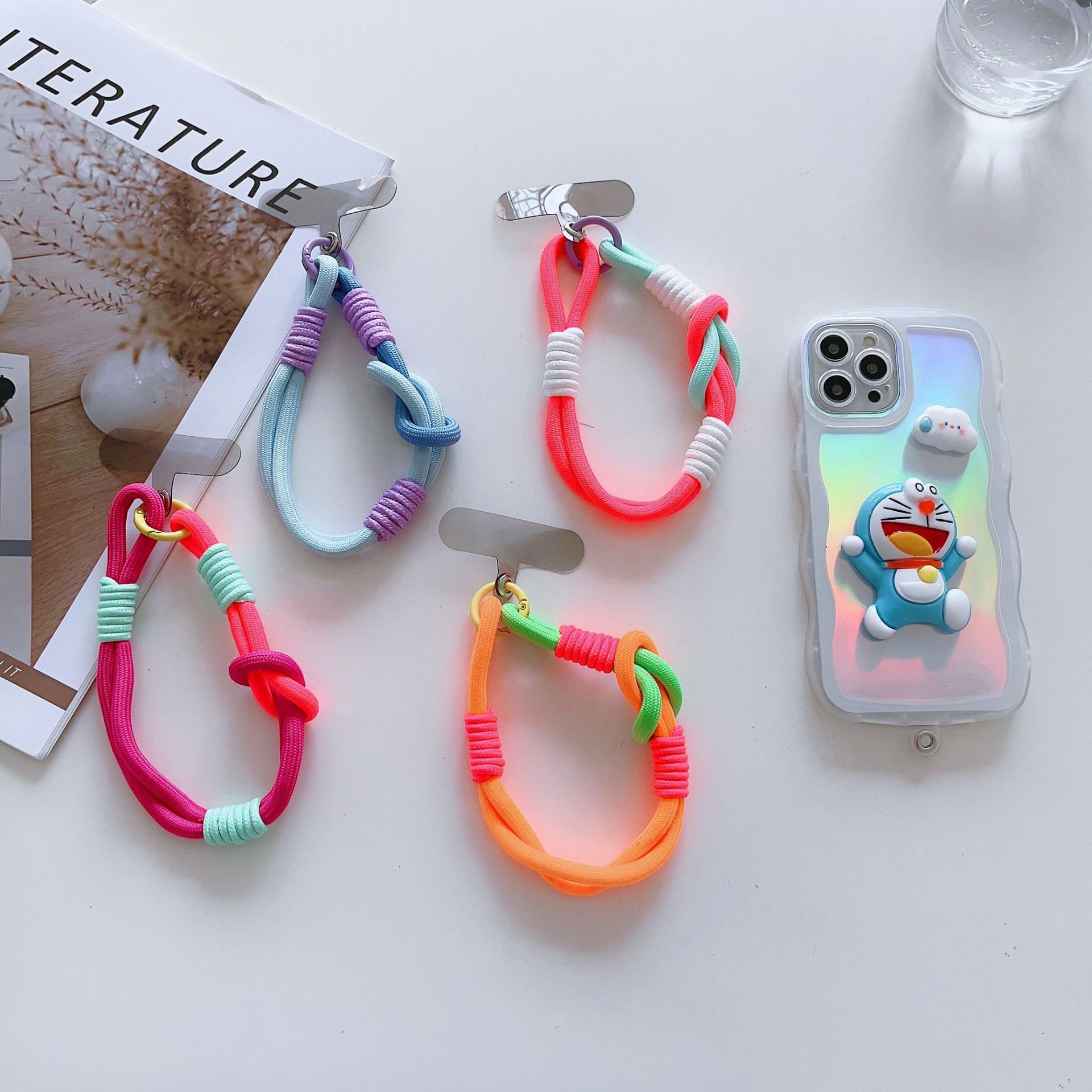 Universal Phone Case Wrist Strap Anti Lost Tether Tabs Colorful Hand Nylon Short Rope With TPU Patch for iPhone