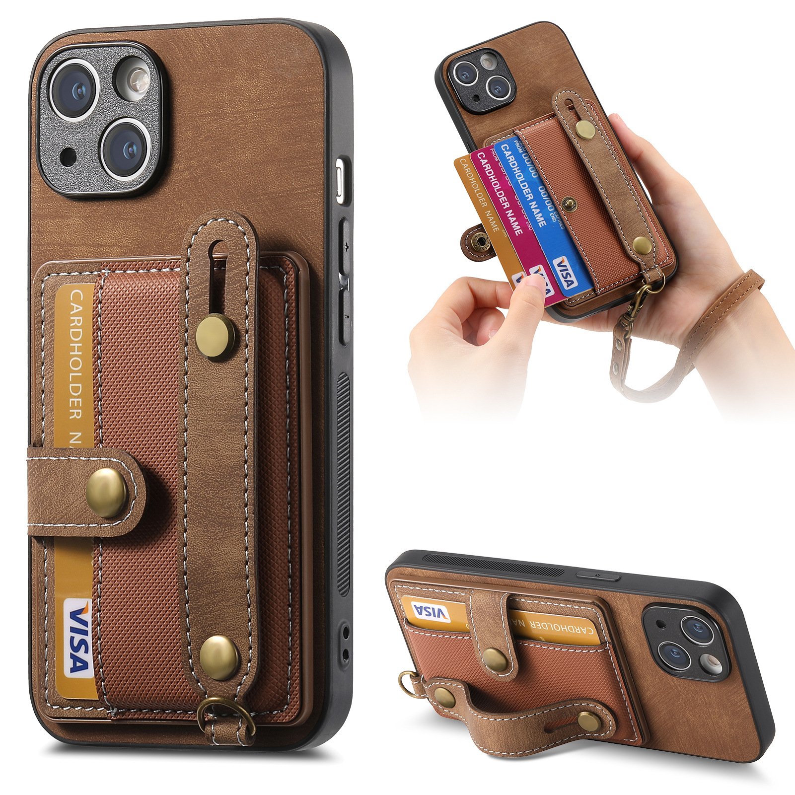 Fashion Card Wallet Leather Phone Case For iPhone 16 16 Plus 16 Pro Max With Wrist Strap