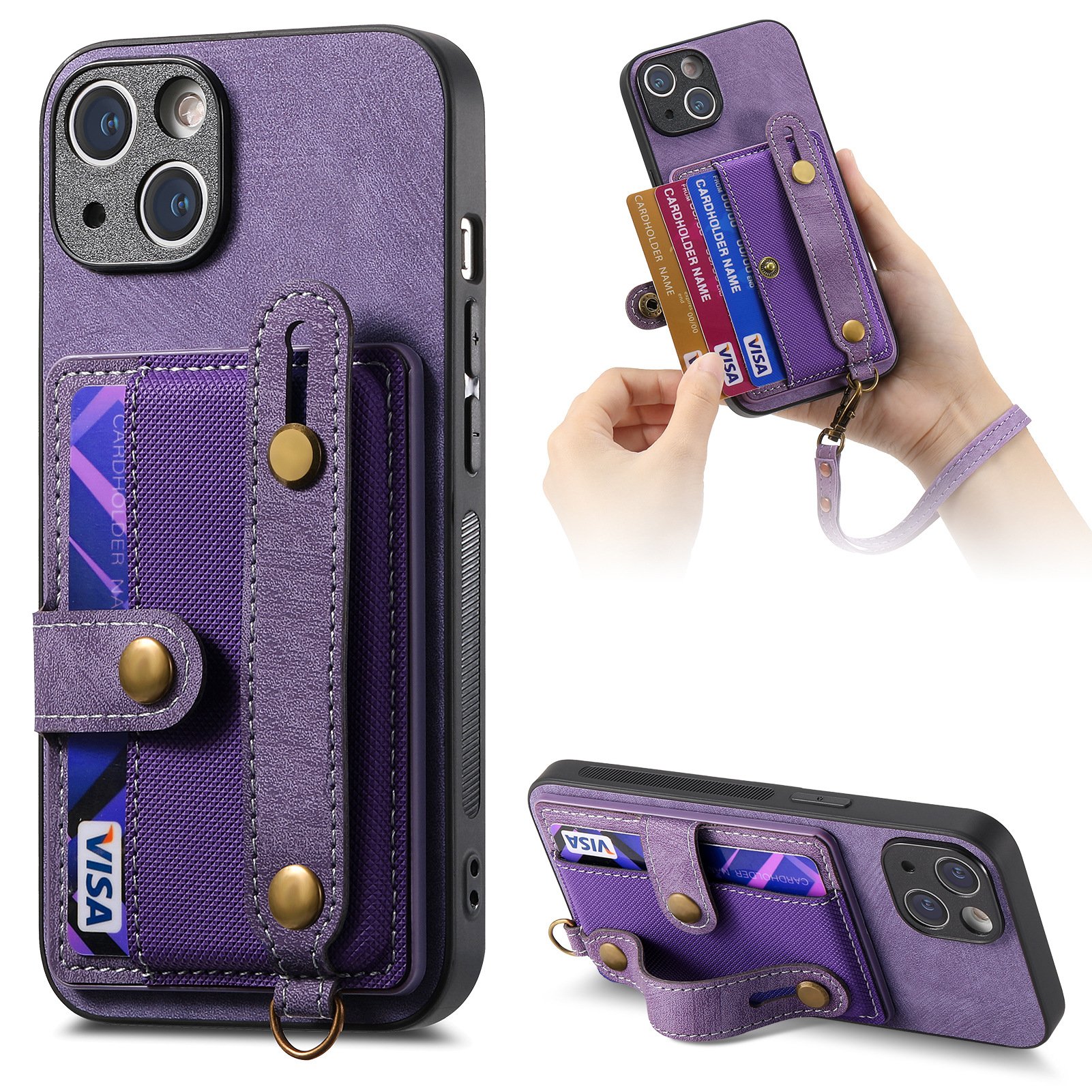 Fashion Card Wallet Leather Phone Case For iPhone 16 16 Plus 16 Pro Max With Wrist Strap