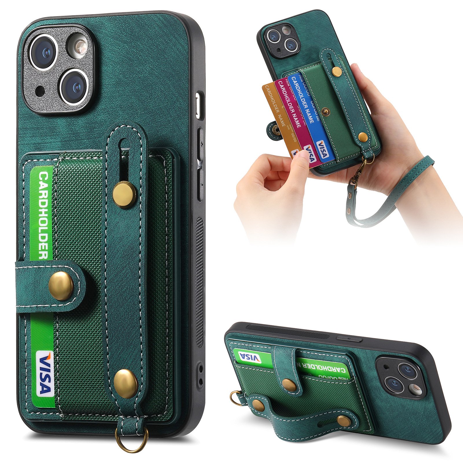 Fashion Card Wallet Leather Phone Case For iPhone 16 16 Plus 16 Pro Max With Wrist Strap