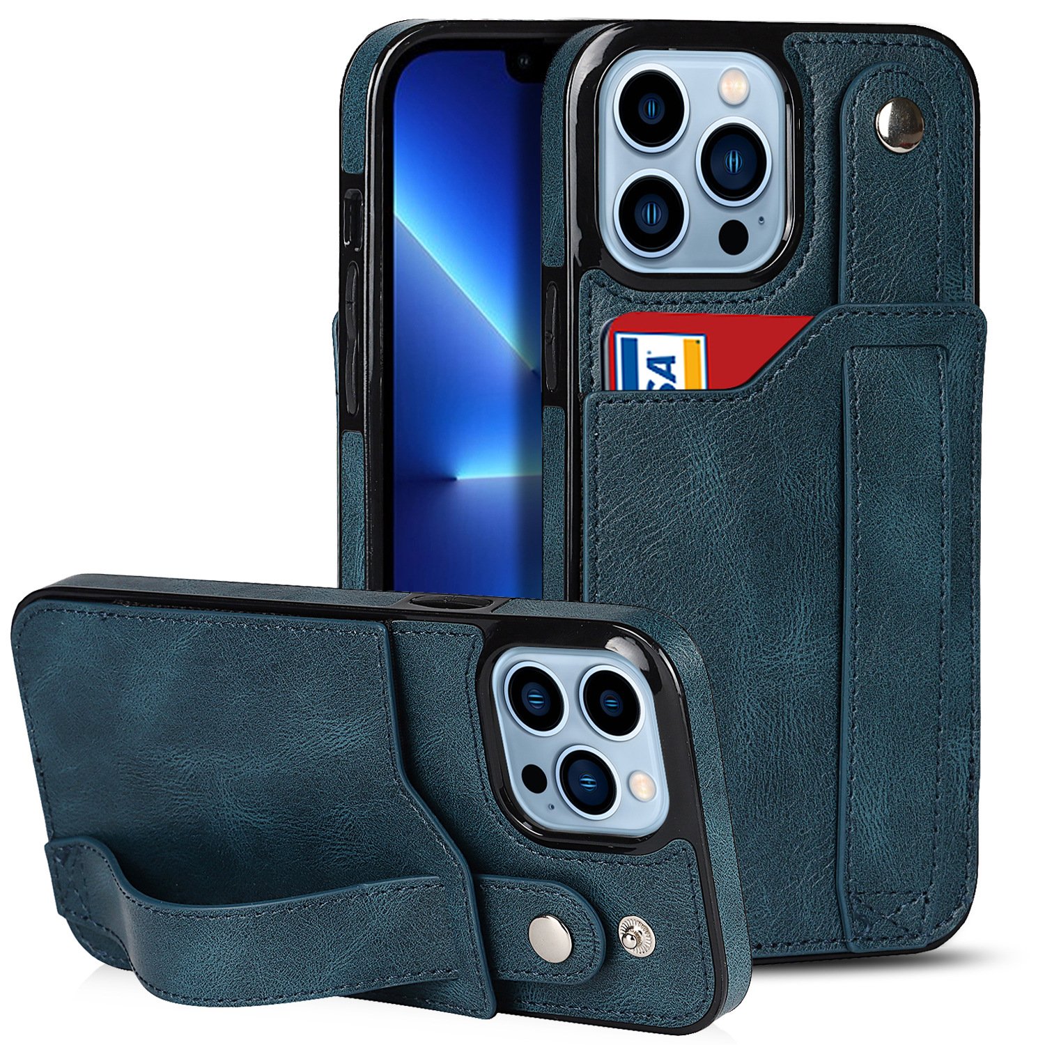 Custom Logo Leather Phone Case with Hand Strap Card Holder Wristbands Wallet Case for iPhone 7-16Pro max/15Plus/15Pro/16 Plus