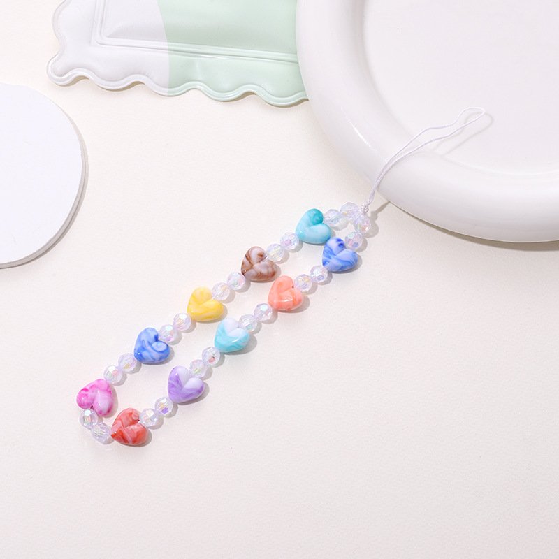 Customized Heart Waist Chain Key Chains Accessories Lanyard Cord String Strap Universal Mobile Charm Hook Cell Phone Charms Bead