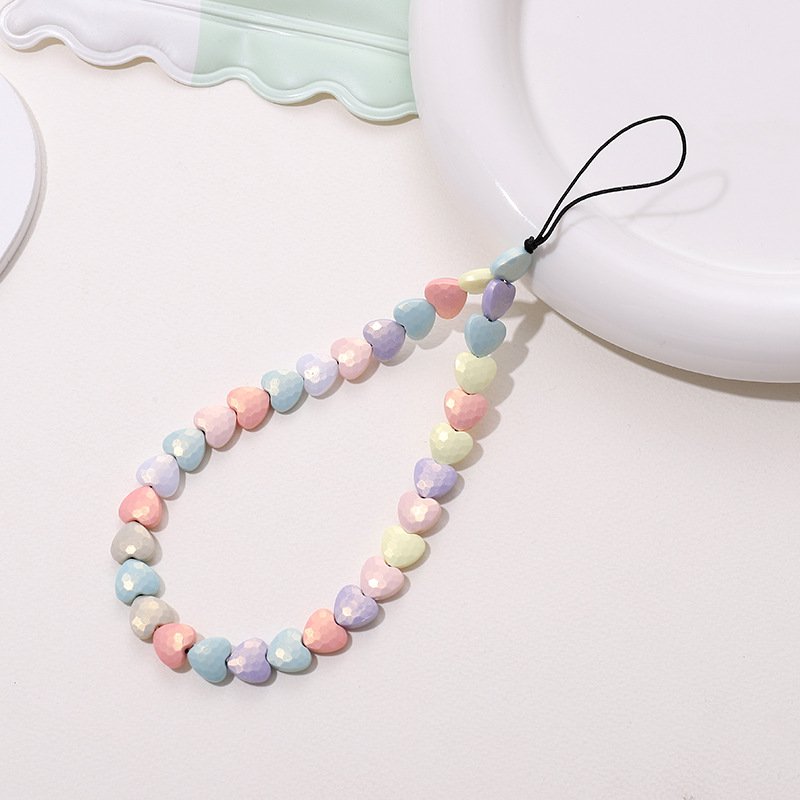Customized Heart Waist Chain Key Chains Accessories Lanyard Cord String Strap Universal Mobile Charm Hook Cell Phone Charms Bead