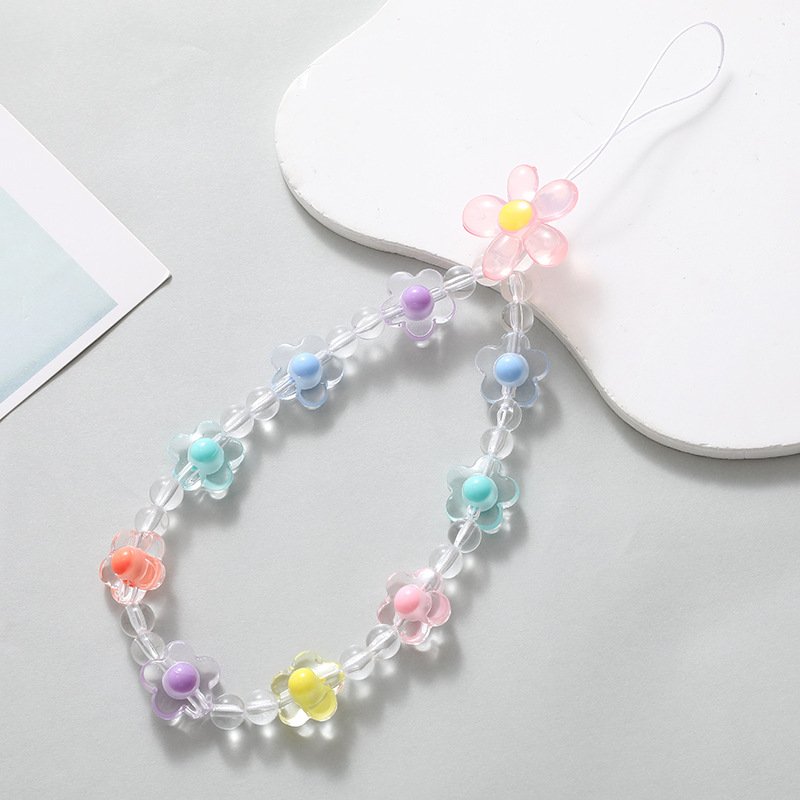 Pearl Acrylic Mobile Phone Straps Colourful Crystal Chain Cute Phone Charm Universal Beaded Phone Lanyard Wrist Strap