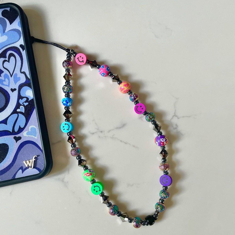 KKBEAD new smiley beaded mobile phone chain pendant anti drop string hand beaded mobile phone pendant