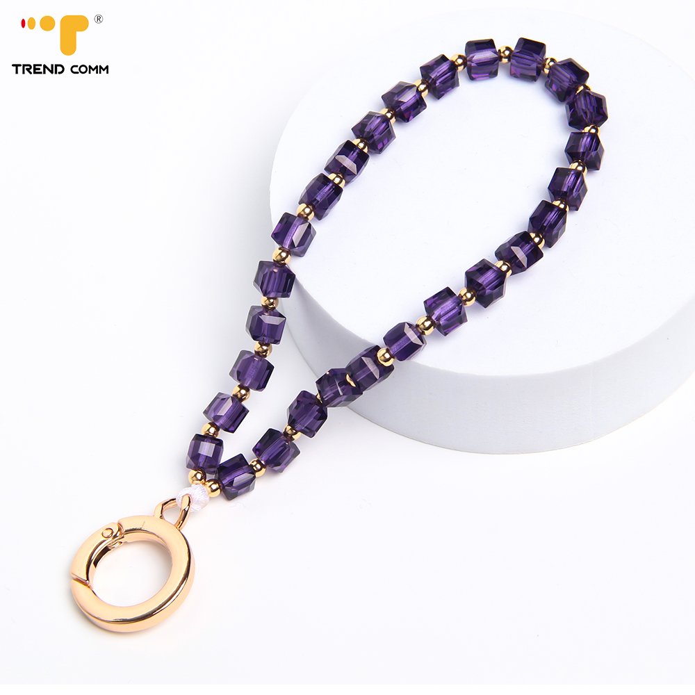 Colorful Crystal Beads Chain Phone Strap Bracelet Hand Free Anti-Lost Wrist Mobile Phone Charm