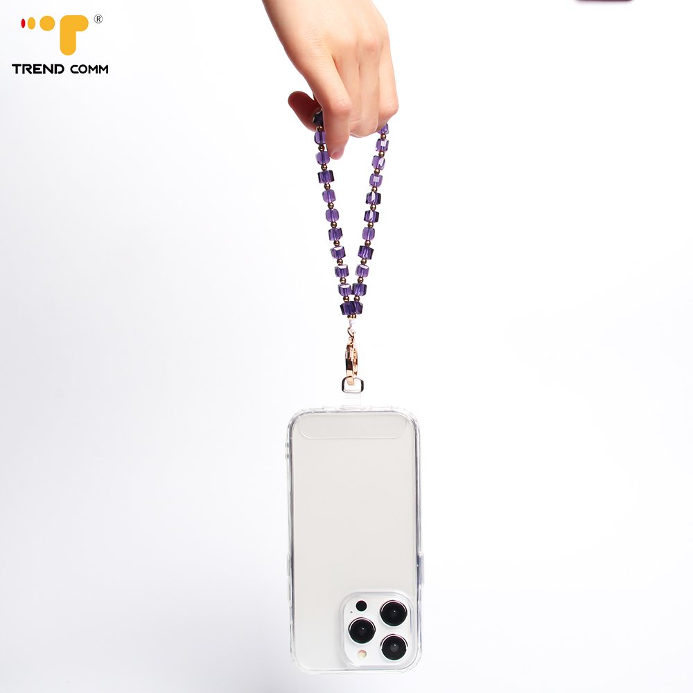 Colorful Crystal Beads Chain Phone Strap Bracelet Hand Free Anti-Lost Wrist Mobile Phone Charm