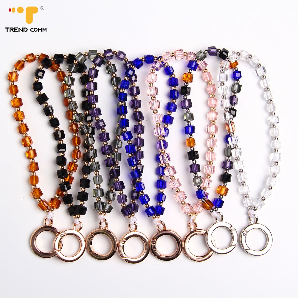 Colorful Crystal Beads Chain Phone Strap Bracelet Hand Free Anti-Lost Wrist Mobile Phone Charm