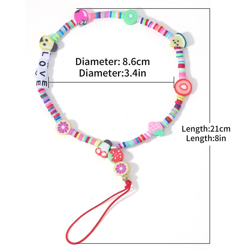 New Arrival Furit Star Pearl Butterfly Women Colorful Clay Beaded Phone Strap Charm Chain Lanyard