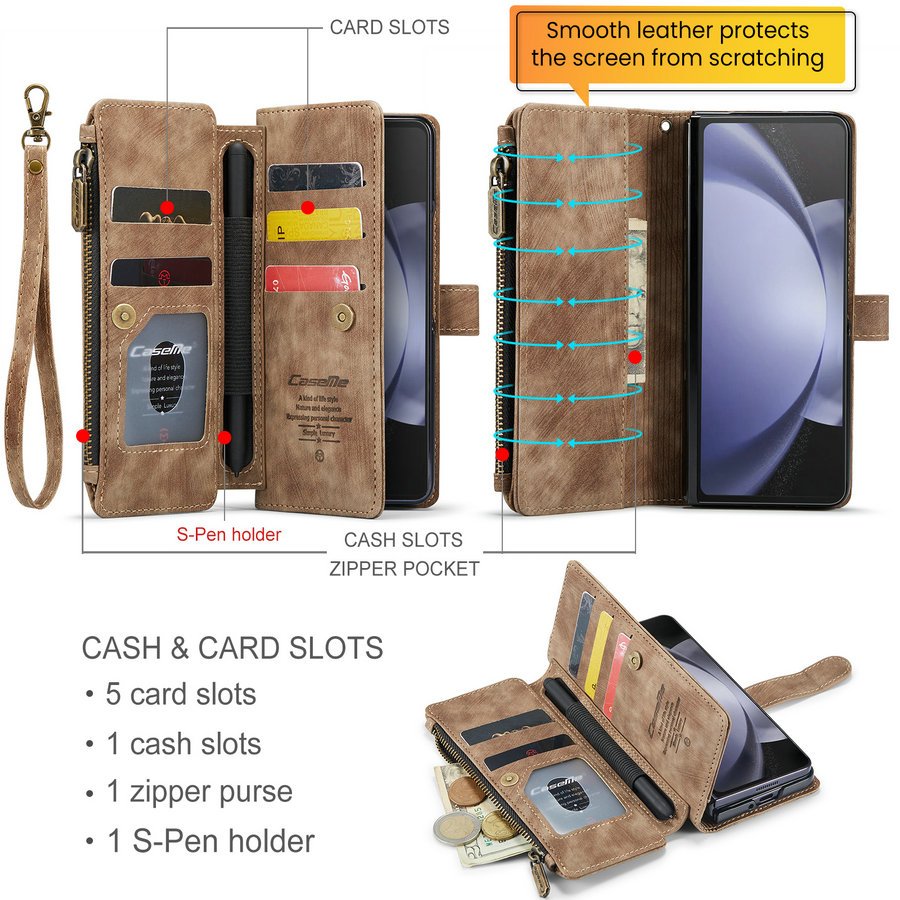 2024 New Trending for Samsung Galaxy Z Fold 6 Case With Wrist Strap Portable Card Holder for Samsung Z Fold 6 5 4 Wallet Case