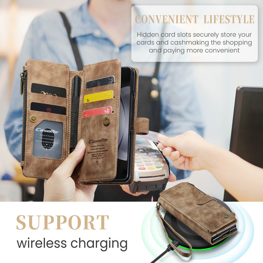 2024 New Trending for Samsung Galaxy Z Fold 6 Case With Wrist Strap Portable Card Holder for Samsung Z Fold 6 5 4 Wallet Case