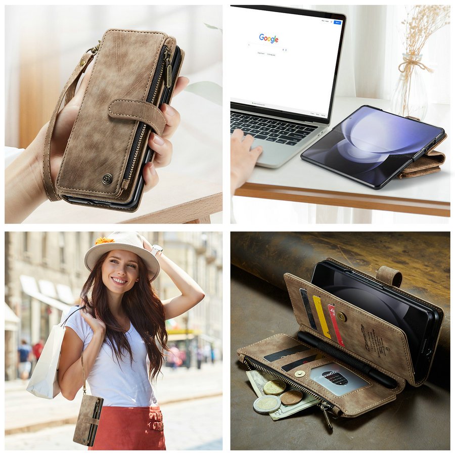 2024 New Trending for Samsung Galaxy Z Fold 6 Case With Wrist Strap Portable Card Holder for Samsung Z Fold 6 5 4 Wallet Case