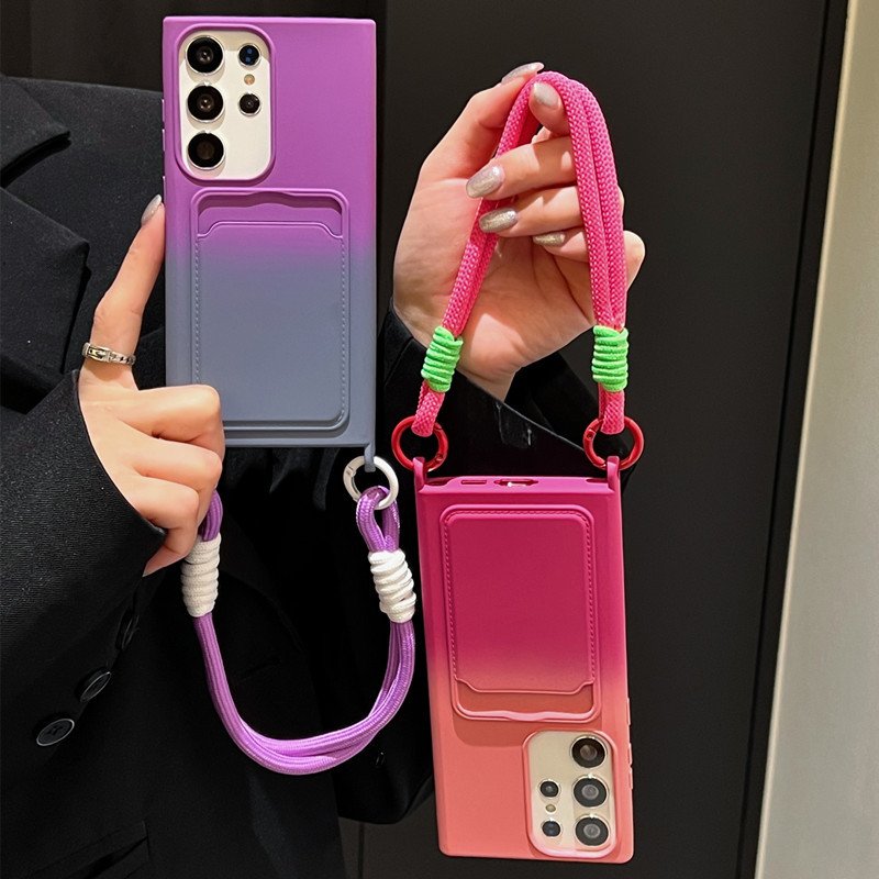 For Samsung S24 A35 A55 A05s new style lanyard rope hole card holder gradient silicone phone case back cover