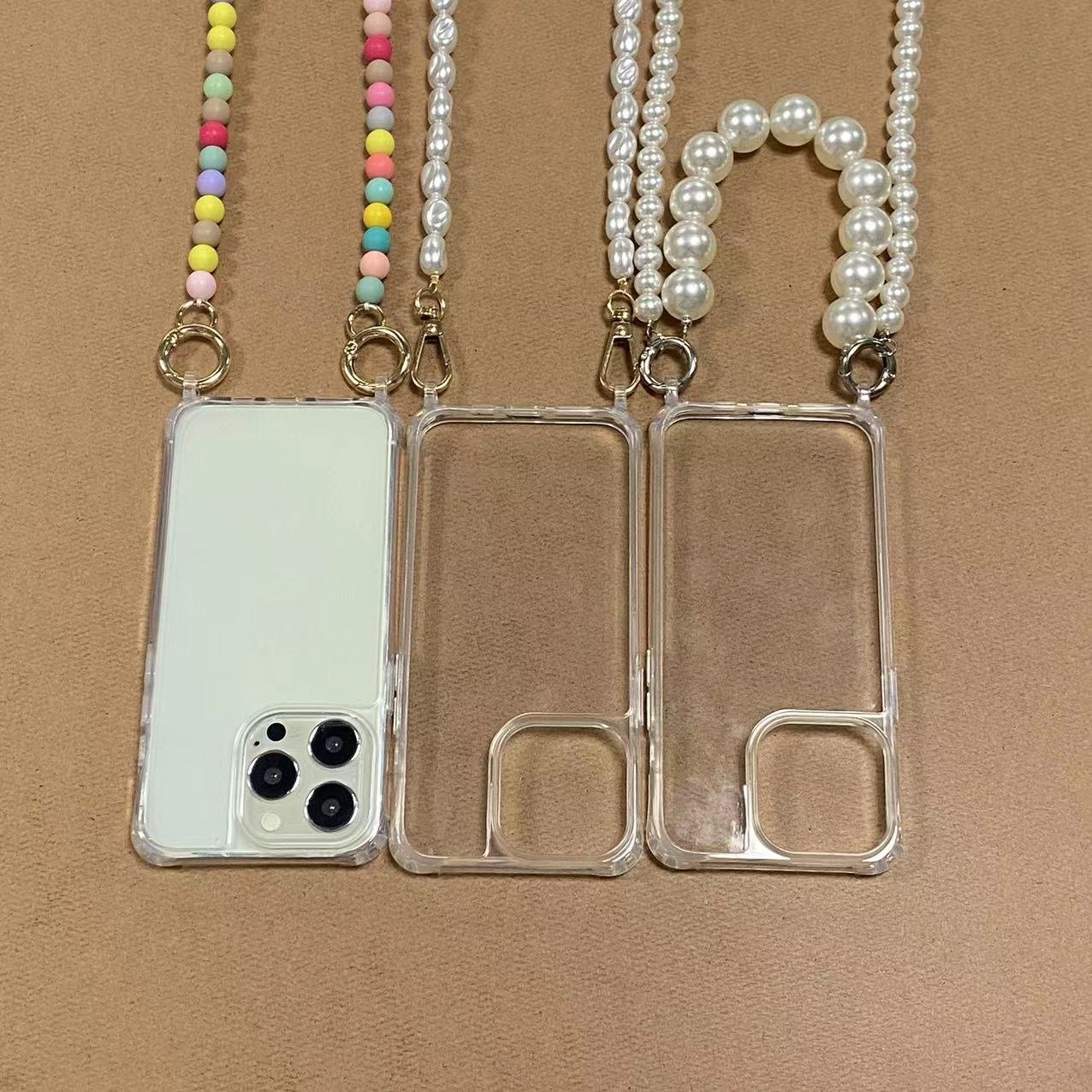 Luxury Chain Necklace Cord Transparent Phone Case for iPhone 16 15 14 13 12mini 11 Pro Xs Max X Xr Lanyard Neck Strap