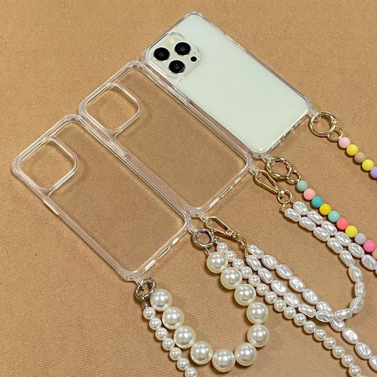 Luxury Chain Necklace Cord Transparent Phone Case for iPhone 16 15 14 13 12mini 11 Pro Xs Max X Xr Lanyard Neck Strap