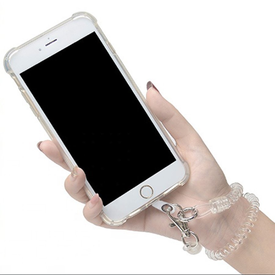 Wholesale Telephone Wire Key Ring hanging lobster clasp Keychain Elastic Loop Spring Lanyard Tether mobile phone straps